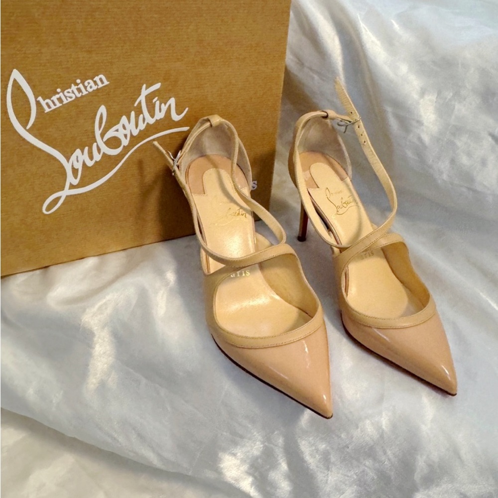 Christian Louboutin nude pointed-toe ankle-strap pumps heels